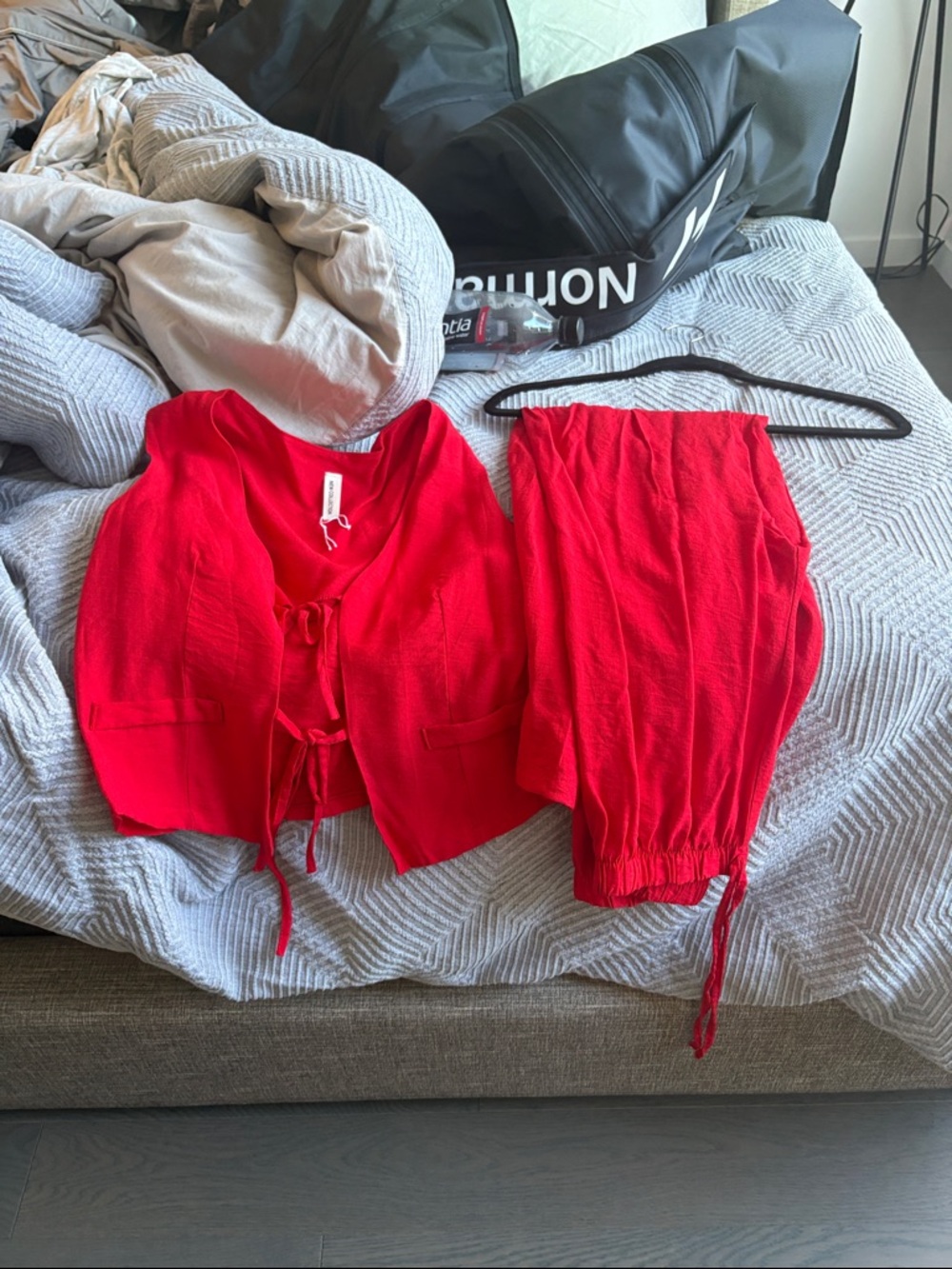 Women's Red Straight-Leg Pants & Matching Top Set